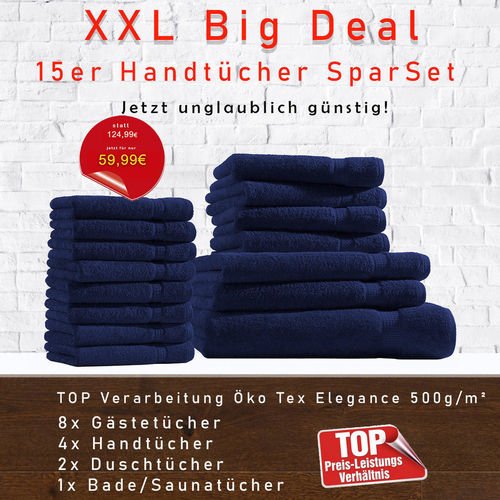 NAVY BLAU Handtücher 15er Kombi Sparset jetzt unglaublich günstig! Öko Tex Elegance 500g