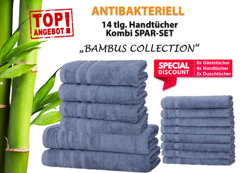 Antibakteriell Handtücher 14 tlg. KOMBI SPAR Set! ANGEBOT DES MONATS! Bambus Serie