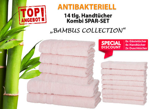Antibakteriell Handtücher 14 tlg. KOMBI SPAR Set! ANGEBOT DES MONATS! Bambus Serie